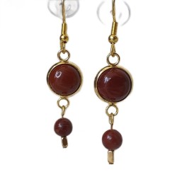 Boucles d'oreilles pendantes Junon, acier inoxydable doré et jaspe rouge