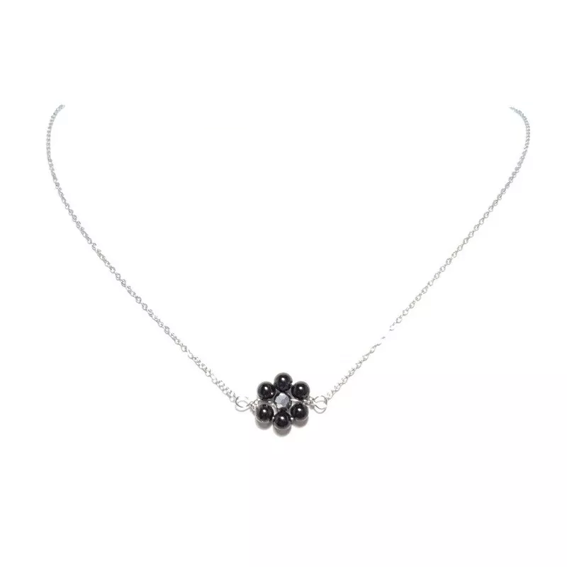 collier alysson en acier inoxydable argenté onyx forme fleurs