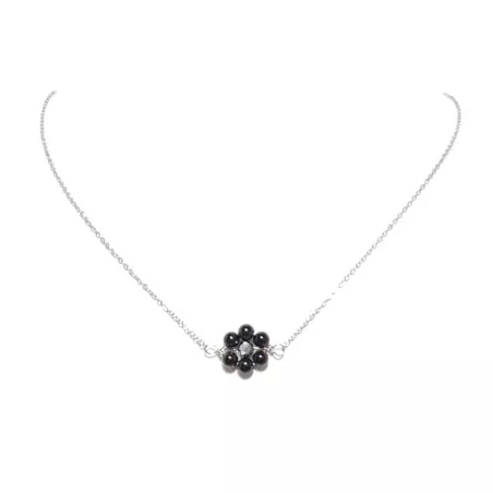 collier alysson en acier inoxydable argenté onyx forme fleurs