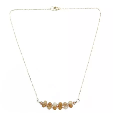 Collier Nono en acier inoxydable doré ou argenté fait à la main agate lapis-lazuli- topaze unakite