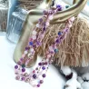 Collier crochet long Alhena avec perle de verre, bois et pierres naturelles rose