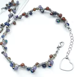 Bracelet de cheville Lola, artisanal, avec pierres naturelles, perle de verre et breloque coeur en acier inoxydable