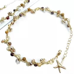 Bracelet de cheville Lola,, avec pierres naturelles, perle de verre et breloque en acier inoxydable étoile de mer