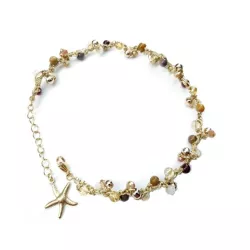 Bracelet de cheville Lola,, avec pierres naturelles, perle de verre et breloque en acier inoxydable étoile de mer