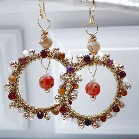 Boucles d’oreilles Setaria pendantes en acier inoxydable, ambiance naturelle et artisanale