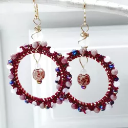 Boucles d'oreilles crochet Setaria en acier inoxydable doré quartz rose