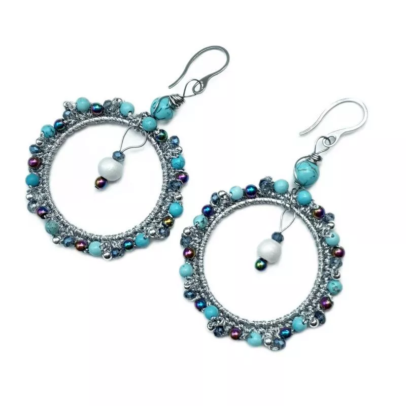 Boucles d'oreilles crochet Setaria en acier inoxydable argenté turquoise