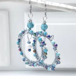 Boucles d'oreilles crochet Setaria en acier inoxydable argenté turquoise