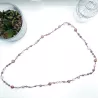 Collier crochet Setaria perle de verre, bois et pierres naturelles quartz rose