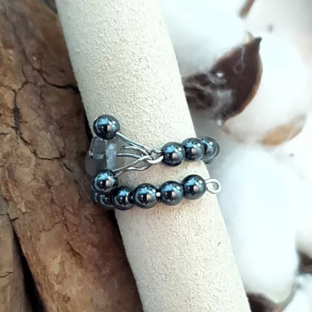 Bague Oceane avec pierres naturelles et acier inoxydable argenté hématite