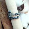 Bague Oceane avec pierres naturelles et acier inoxydable argenté hématite
