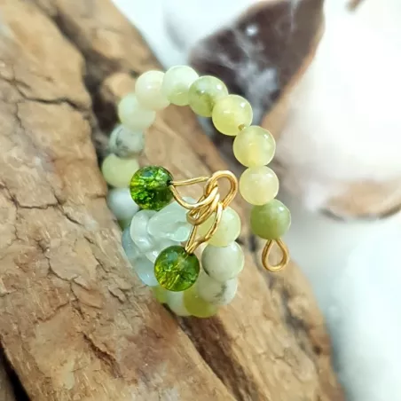 Bague Oceane avec pierres naturelles et acier inoxydable doré jade
