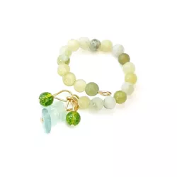 Bague Oceane avec pierres naturelles et acier inoxydable  doré jade