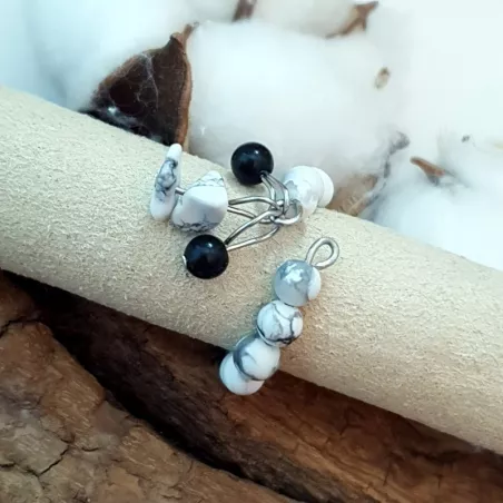 Bague Oceane avec pierres naturelles et acier inoxydable argenté howlite