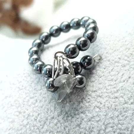 Bague Oceane avec pierres naturelles et acier inoxydable argenté hématite