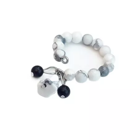 Bague Oceane avec pierres naturelles et acier inoxydable argenté howlite