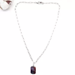 Collier Sierra en acier inoxydable argenté et une pierre naturelle agate en pendentif