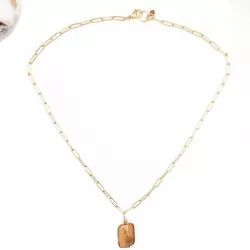 Collier Sierra en acier inoxydable doré et une pierre naturelle agate en pendentif