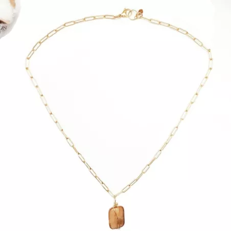 Collier Sierra en acier inoxydable doré et une pierre naturelle agate en pendentif