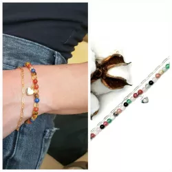 Le Bracelet Mimi, en argent, un bracelet chakra double rang avec pierres naturelles et coeur en argent ou plaqué or