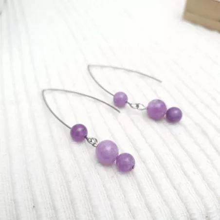 Boucles d'oreilles grands crochets lilas