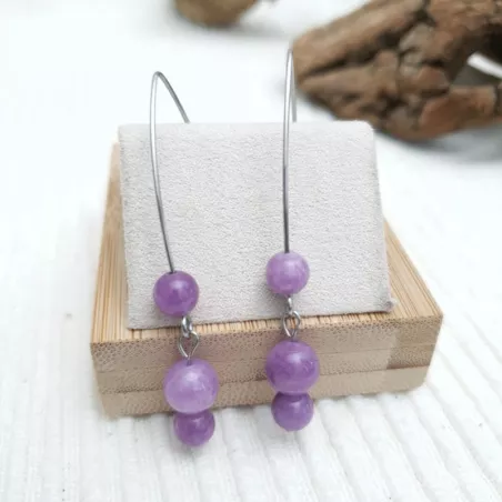Boucles d'oreilles grands crochets lilas