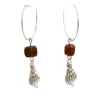 Boucles d'oreilles Volga en acier inoxydable argenté avec pierres d’agate naturelle et pendentif coquillage