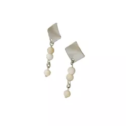 Boucles Tahiti en acier inoxydable argenté avec pierres naturelles rondes en calcédoine blanche