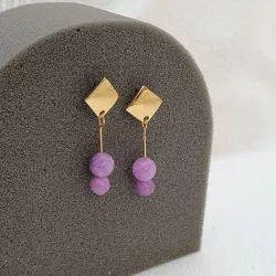 Boucles d’oreilles Mélia en acier inoxydable doré avec perle de calcédoine