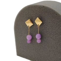 Boucles d’oreilles Mélia en acier inoxydable doré avec perle de calcédoine