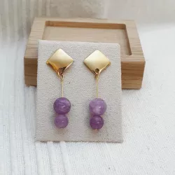 Boucles d’oreilles Mélia en acier inoxydable doré avec perle de calcédoine