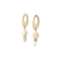 Boucles d’oreilles Lys en acier inoxydable avec pendants en calcédoine blanche/beige