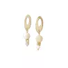 Boucles d’oreilles Lys en acier inoxydable avec pendants en calcédoine blanche/beige