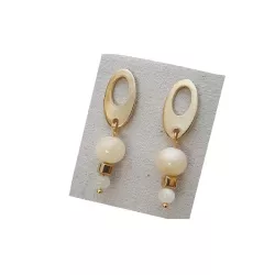 Boucles d’oreilles Lys en acier inoxydable avec pendants en calcédoine blanche/beige