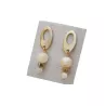 Boucles d’oreilles Lys en acier inoxydable avec pendants en calcédoine blanche/beige