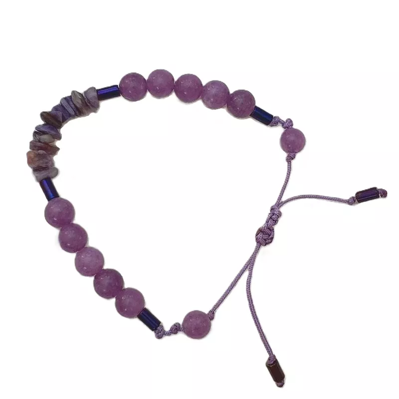 Bracelet fil Lilas en calcédoine lilas et hématites, ajustable