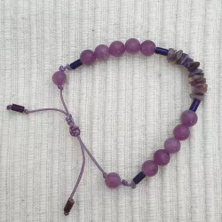 Bracelet fil Lilas en calcédoine lilas et hématites, ajustable