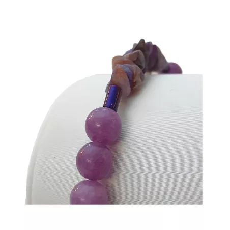 bracelet fil lilas avec calcedoine et hématites fabriqué à la main