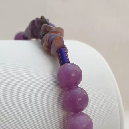Bracelet fil Lilas en calcédoine lilas et hématites, ajustable