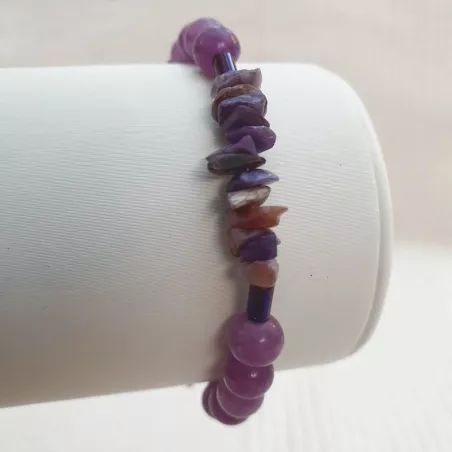 Bracelet fil Lilas en calcédoine lilas et hématites, ajustable