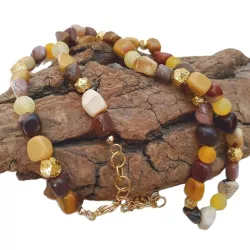 Collier en pierres naturelles avec œil de tigre, agate fissurée et hématite dorée – Bouly&Cailloux