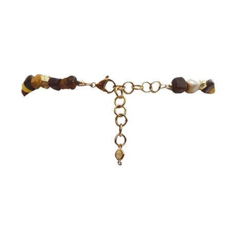 Collier en pierres naturelles avec œil de tigre, agate fissurée et hématite dorée – Bouly&Cailloux