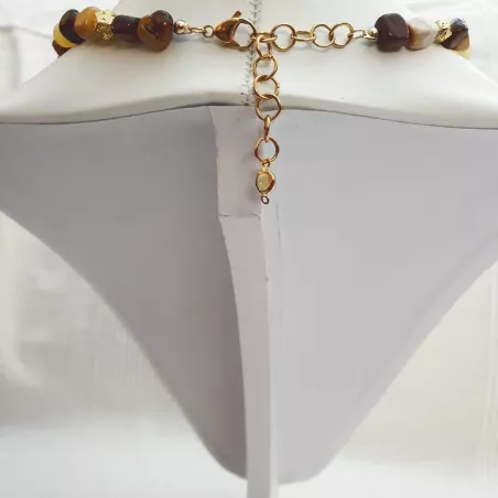 Collier en pierres naturelles avec œil de tigre, agate fissurée et hématite dorée – Bouly&Cailloux