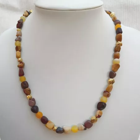 Collier en pierres naturelles avec œil de tigre, agate fissurée et hématite dorée – Bouly&Cailloux