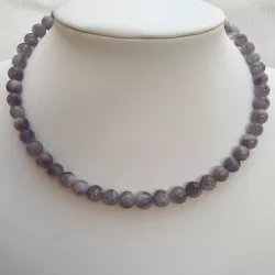 Collier tour de cou en améthyste, perles rondes 8mm sur câble en acier inoxydable