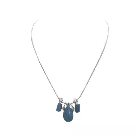 Collier goutte d’eau en apatite bleue avec strass et pendants