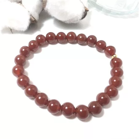 Bracelet en cornaline 8mm et perle acier doré