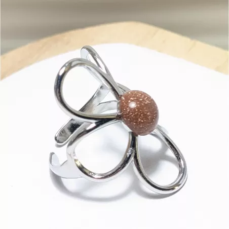 Bague fleur argentée avec pierre naturelle – Bouly&Cailloux