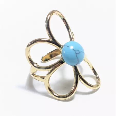 Bague fleur dorée avec pierre naturelle – Bouly&Cailloux