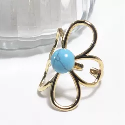 Bague fleur dorée avec pierre naturelle